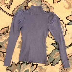 Tahari Blue Ribbed Turtleneck Top